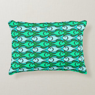 Mid-Century Modern fish, jade green and aqua Accent Pillow