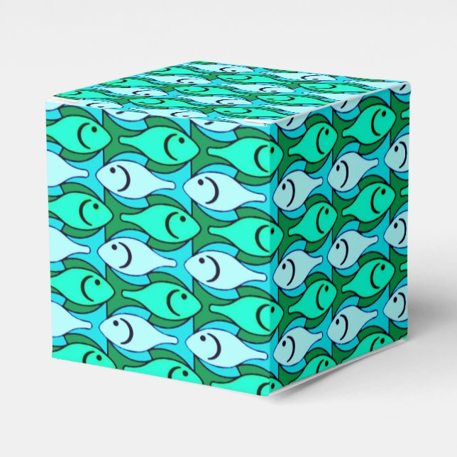 Mid-Century Modern fish, jade green and aqua Favor Box (Front Side)