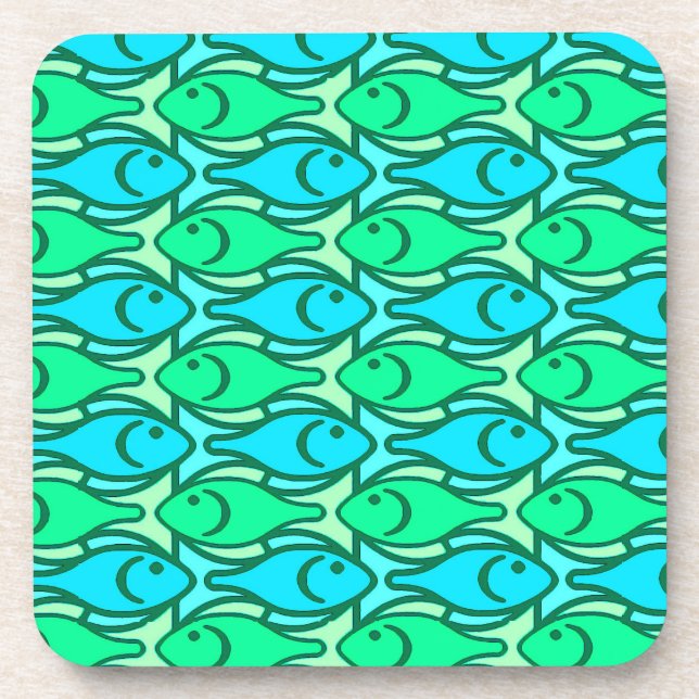 Mid-Century Modern fish, jade green Coaster (Front)