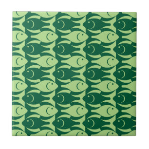 Mid-Century Modern fish, lime and dark green Tile