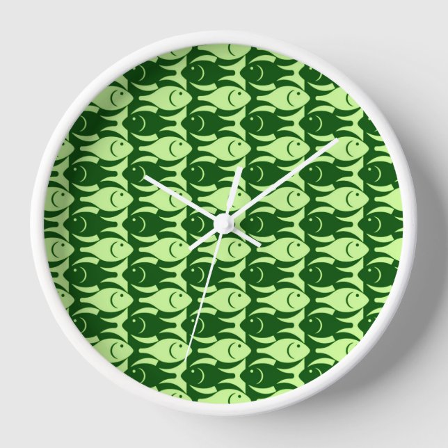 Mid-Century Modern fish, lime and dark green Wall Clock (Front)