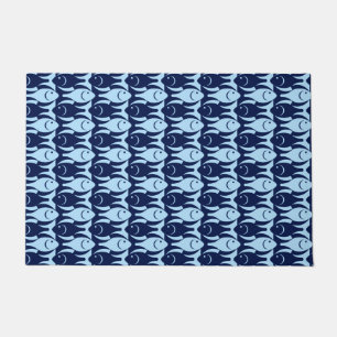 Mid-Century Modern Fish, Navy and Light Blue Doormat