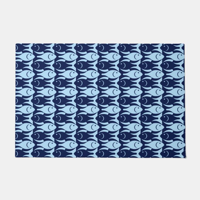 Mid-Century Modern Fish, Navy and Light Blue Doormat (Front)