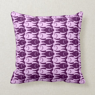 Mid-Century Modern fish, orchid and purple Throw Pillow