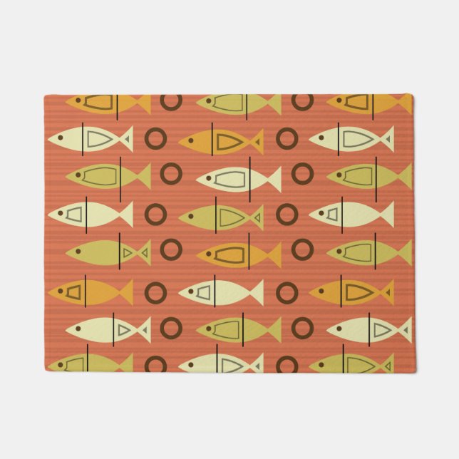 Mid Century Modern Fish Pattern Orange Chartreuse Doormat (Front)