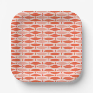 Mid Century Modern Fish Pattern Salmon Orange Paper Plate