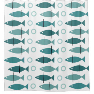 Mid Century Modern Fish Pattern Turquoise