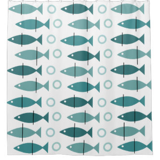 Mid Century Modern Fish Pattern Turquoise