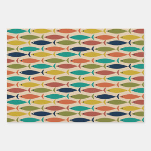 Mid Century Modern Fish Pattern Wrapping Paper Sheet