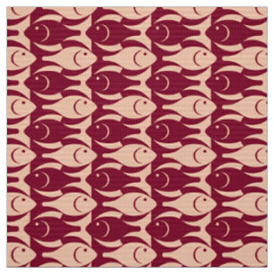 Mid-Century Modern fish, peach and maroon Fabric