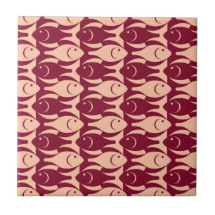 Mid-Century Modern fish, peach and maroon Tile