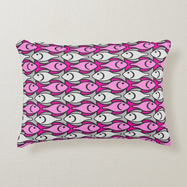 Mid-Century Modern fish, pink and grey Accent Pillow (Front)