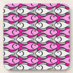 Mid-Century Modern fish, pink and grey Coaster