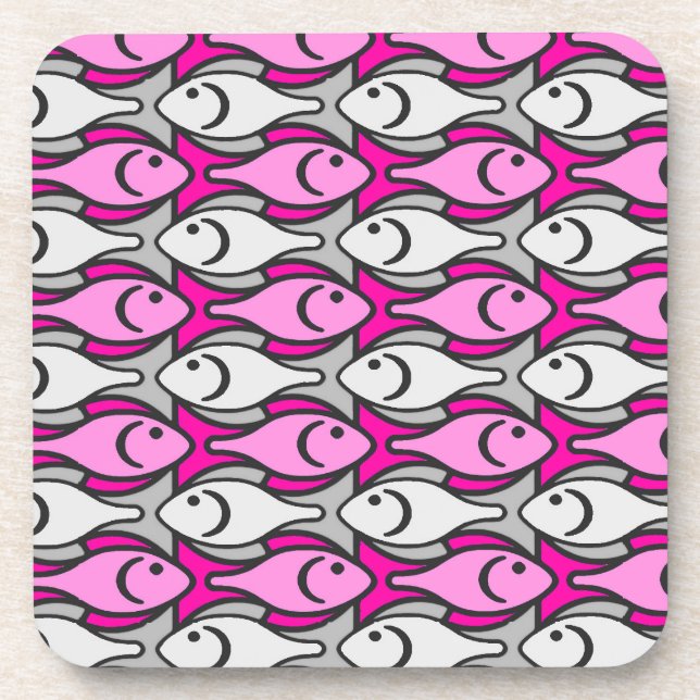 Mid-Century Modern fish, pink and grey Coaster (Front)