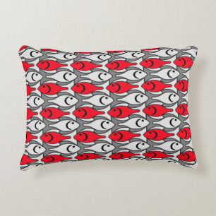 Mid-Century Modern fish, red and grey / grey Accent Pillow