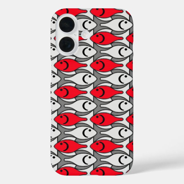 Mid-Century Modern fish, red and grey / grey Case-Mate iPhone Case (Back)