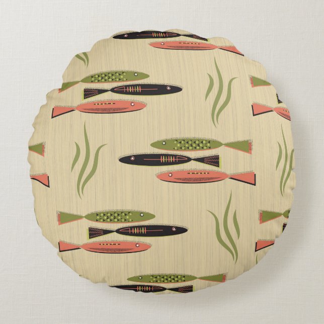 Mid Century Modern Fish Round Pillow (Front)