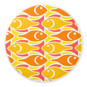 Mid-Century Modern fish, tangerine orange Ceramic Knob