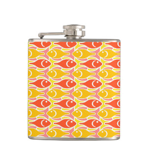 Mid-Century Modern fish, tangerine orange Hip Flask