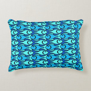 Mid-Century Modern Fish, Turquoise and Aqua Accent Pillow