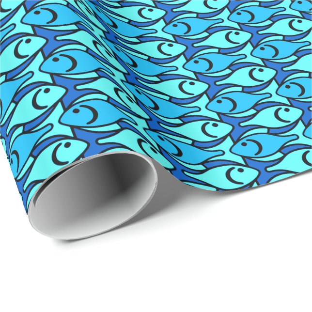Mid-Century Modern Fish, Turquoise and Aqua Wrapping Paper (Roll Corner)