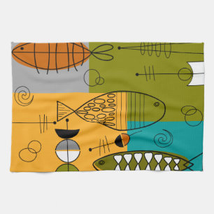 Mid-Century Modern Fish Whimsical Abstract Kitchen Towel
