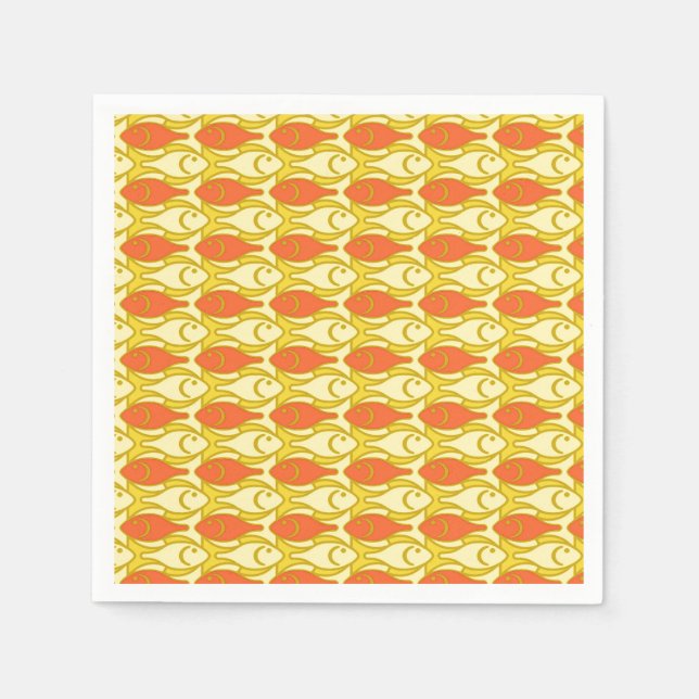 Mid-Century Modern fish, yellow and orange Napkin (Front)