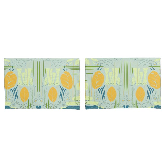 Mid Century Modern Floral Abstract Lake Scene Pillowcase (Front-Set)