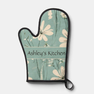 Mid Century Modern Floral Daisy Custom Name Oven Mitt