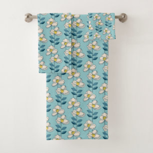 Mid-Century Modern Floral Leaf Pattern Bath Towel Set