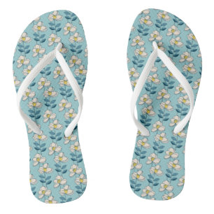Mid-Century Modern Floral Leaf Pattern Flip Flops