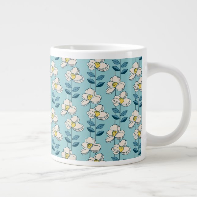 Mid-Century Modern Floral Leaf Pattern Large Coffee Mug (Right)