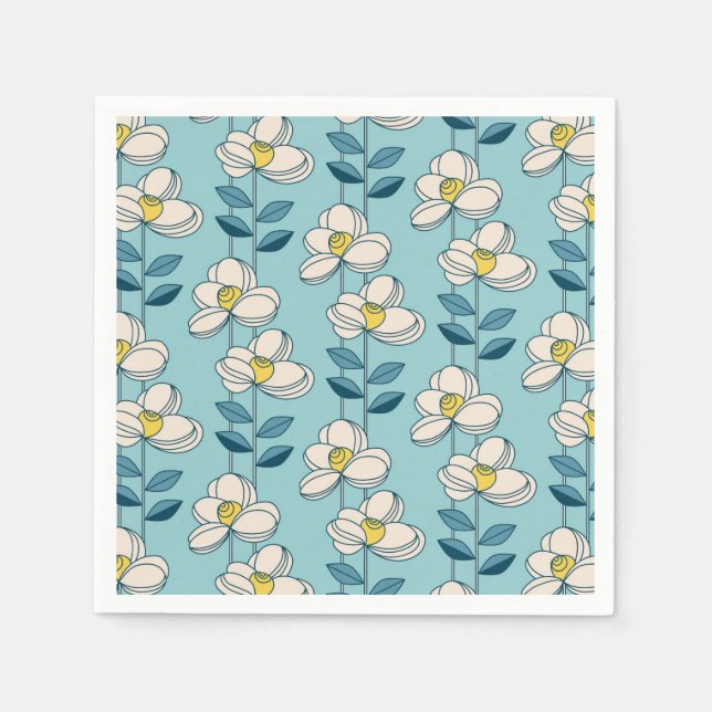 Mid-Century Modern Floral Leaf Pattern Napkin (Front)