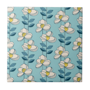 Mid-Century Modern Floral Leaf Pattern Tile