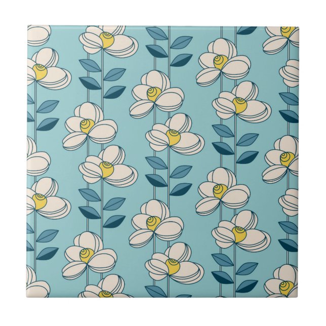 Mid-Century Modern Floral Leaf Pattern Tile (Front)