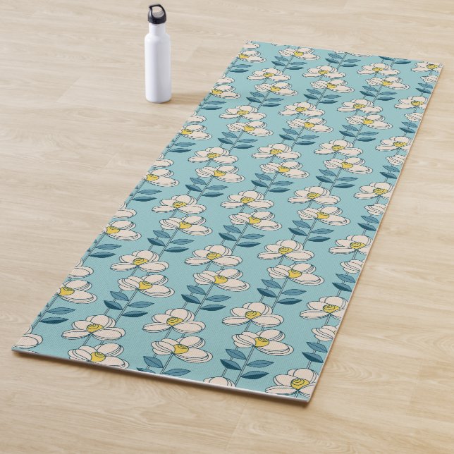 Mid-Century Modern Floral Leaf Pattern Yoga Mat (In Situ)
