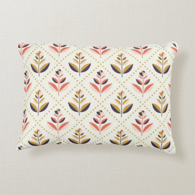  Mid-Century Modern Floral Pattern Accent Pillow (Back)