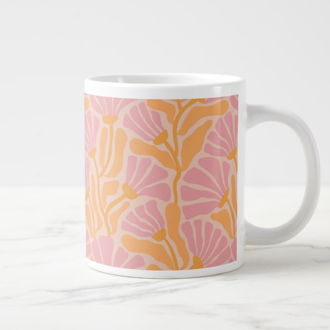 Mid Century Modern Floral Pattern Large Coffee Mug (Right)