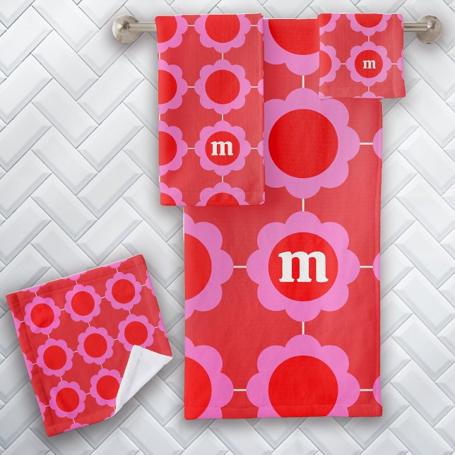 Mid Century Modern Floral Pattern Monogram Bath Towel Set (Creator Uploaded)