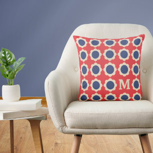 Mid Century Modern Floral Pattern Monogram Throw Pillow
