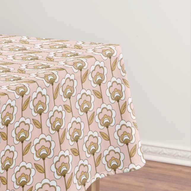 Mid-Century Modern Floral Pattern Tablecloth (In Situ)