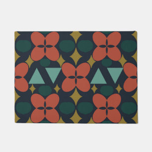 Mid Century Modern Flower Diamond Blue Doormat