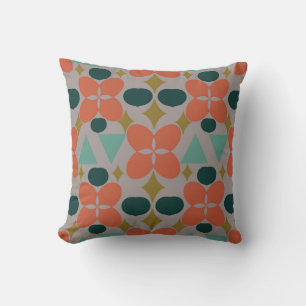 Mid Century Modern Flower Diamond Grey  Throw Pillow