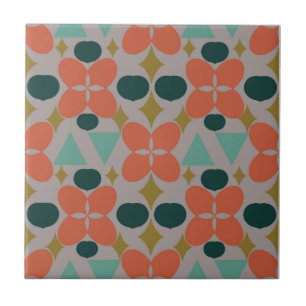 Mid Century Modern Flower Diamond Grey Tile