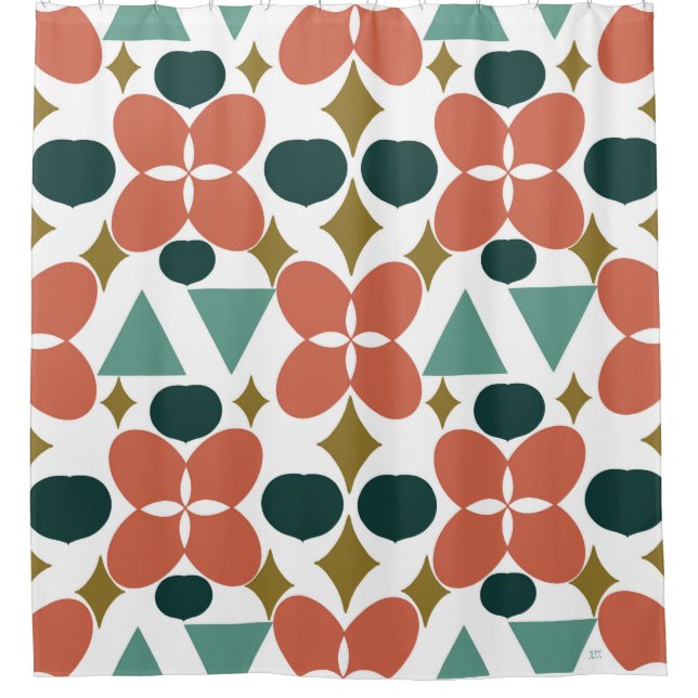 Mid Century Modern Flower Diamond Pattern Fabric (Front)