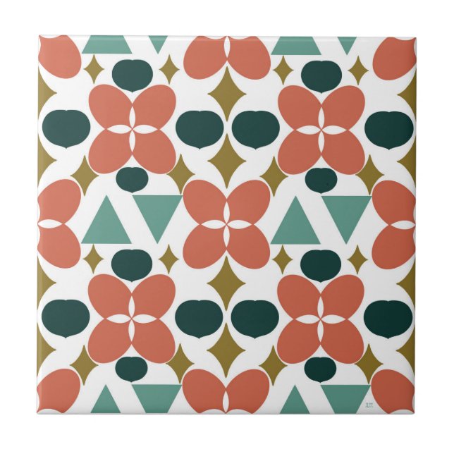 Mid Century Modern Flower Diamond Pattern  Tile (Front)