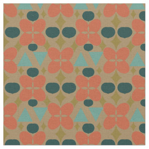 Mid Century Modern Flower Diamond Taupe Pattern Fabric