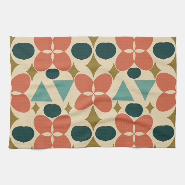 Mid Century Modern Flower Diamond Yellow Kitchen Towel (Horizontal)