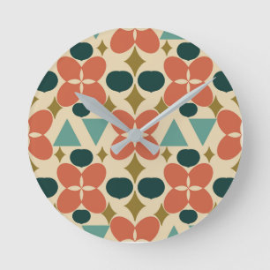 Mid Century Modern Flower Diamond Yellow  Round Clock