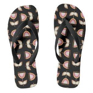 Mid Century Modern Flower Garden Pattern Flip Flops